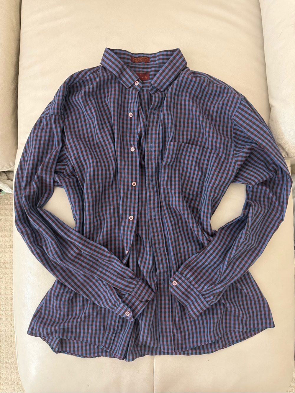 Oversized Blur and Burgundy Check Button-Down Shirt